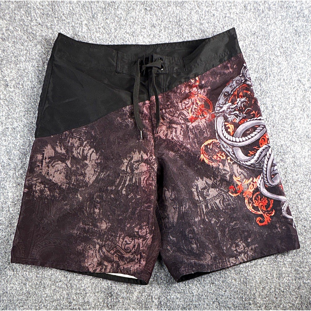Joe Boxer Men's Board Shorts Size Medium Black Gothic Graphic Dragon Swim Trunks